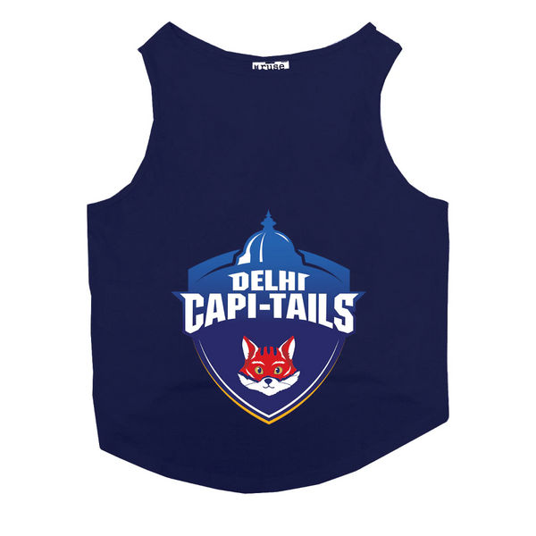Ruse IPL "Delhi Capi Tails" Printed Tank Jersey for Cats (Navy Blue) | Indian Pet League