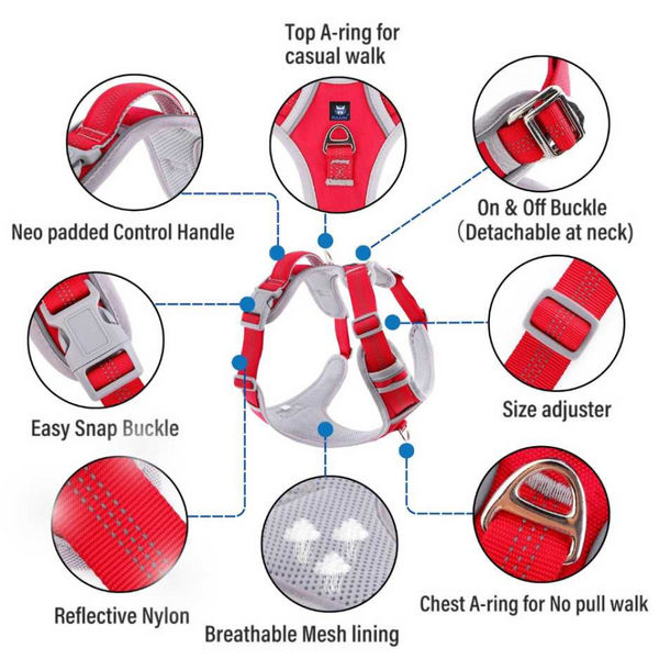 Hank 3M Reflective Harness for Puller Dogs (Grey/Red)