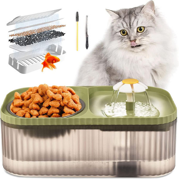 Pet Vogue Exclusive Cat Water Fountain and Food Bowl with Ultra-Quiet Pet Water Dispenser for Cats and Small Dogs (Green)