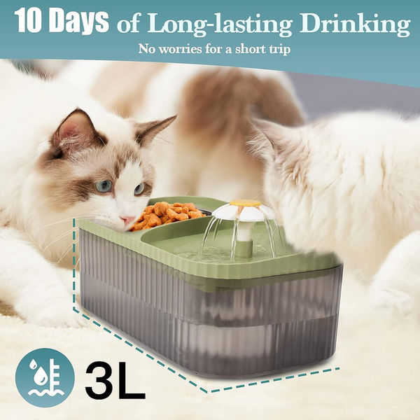 Pet Vogue Exclusive Cat Water Fountain and Food Bowl with Ultra-Quiet Pet Water Dispenser for Cats and Small Dogs (Green)