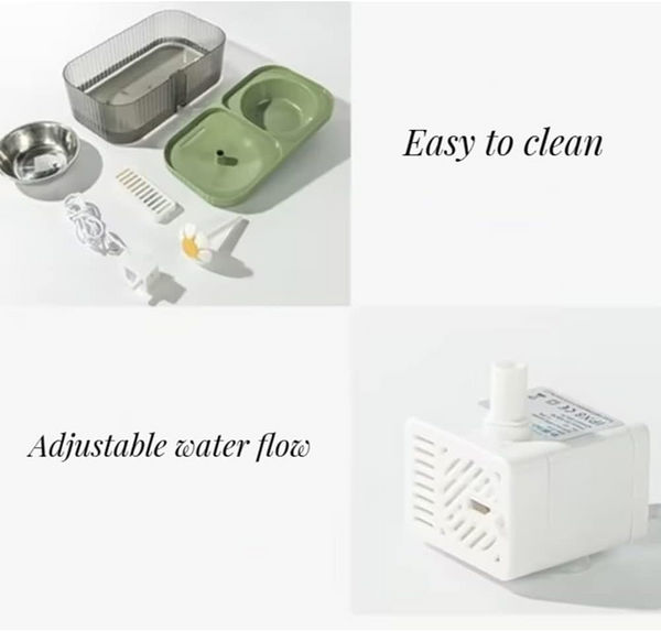 Pet Vogue Exclusive Cat Water Fountain and Food Bowl with Ultra-Quiet Pet Water Dispenser for Cats and Small Dogs (Green)