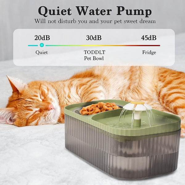 Pet Vogue Exclusive Cat Water Fountain and Food Bowl with Ultra-Quiet Pet Water Dispenser for Cats and Small Dogs (Green)