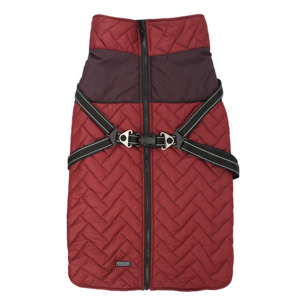 Pawpourri Puffer Jacket with Attached Harness for Dogs (Maroon)