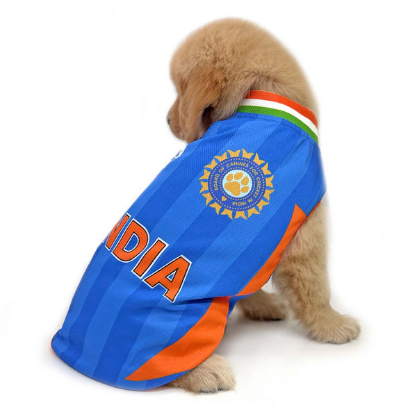 Pets Way T20 Indian Cricket Team Replica Jersey T Shirt for Dogs (Blue)
