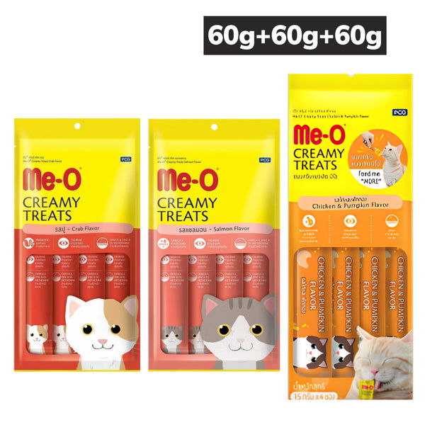 Me O Crab Creamy, Salmon Creamy and Chicken and Pumpkin Treat Combo Cat