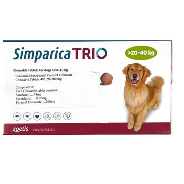 Zoetis Simparica Trio (Sarolaner) Tick and Flea Control Tablet for Dogs (1 tablet)