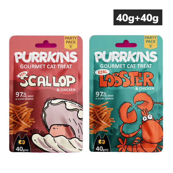 Purrkins Scallop & Chicken and Lobster & Chicken Soft Jerky Combo Cat Treats