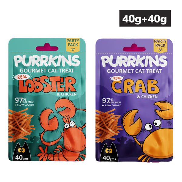 Purrkins Lobster & Chicken and Crab & Chicken Soft Jerky Combo Cat Treats