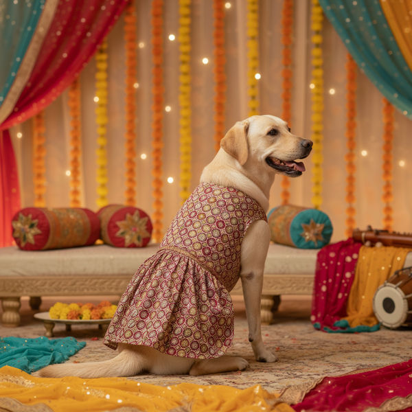 Skatrs Burgundy Regal Ensembl Festive Grace Lehenga for Dogs and Cats