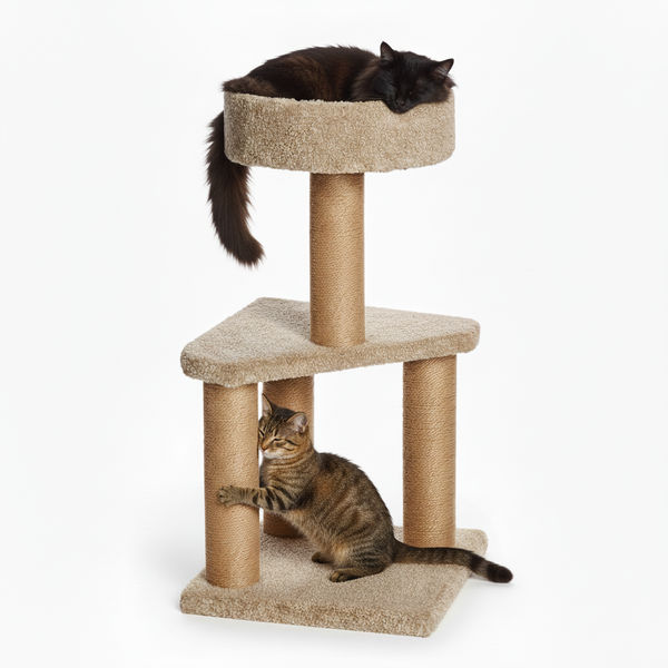Skatrs Feline Fortress Two Tier Cat Tree with Sisal Post Toy (Beige)