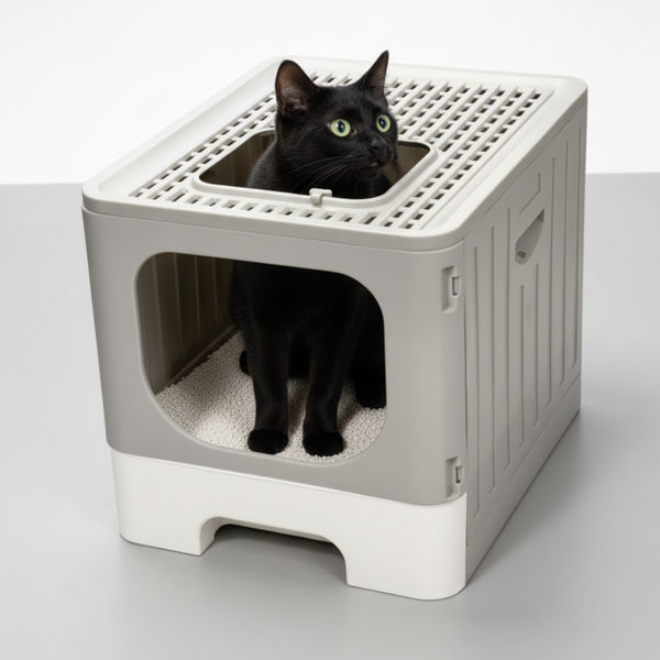 Skatrs Foldable Covered Cat Litter Box with Anti-Spill Tray Easy Cleaning Spacious Design Top and Side Openings Litter Tray for Cats and Kittens
