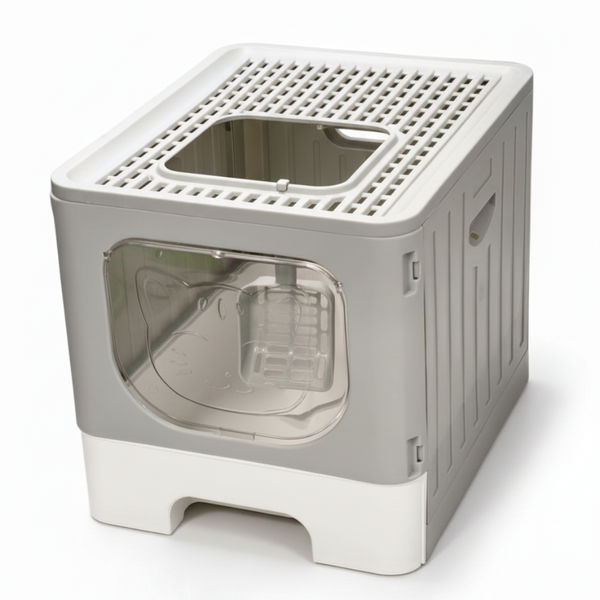 Skatrs Foldable Covered Cat Litter Box with Anti-Spill Tray Easy Cleaning Spacious Design Top and Side Openings Litter Tray for Cats and Kittens