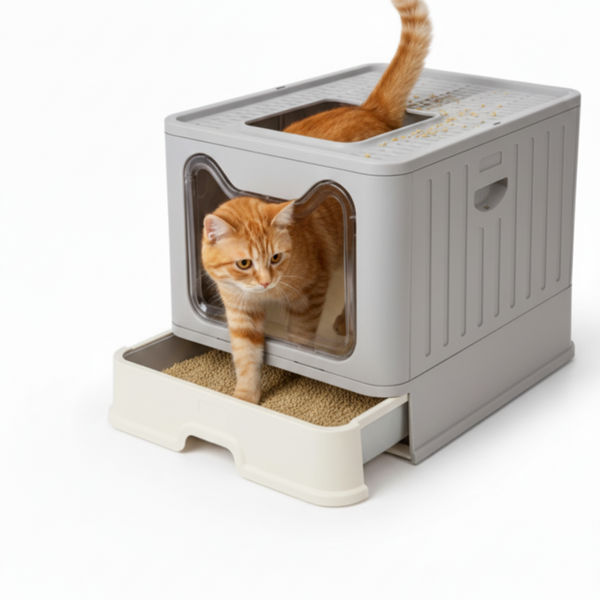 Skatrs Foldable Covered Cat Litter Box with Anti-Spill Tray Easy Cleaning Spacious Design Top and Side Openings Litter Tray for Cats and Kittens
