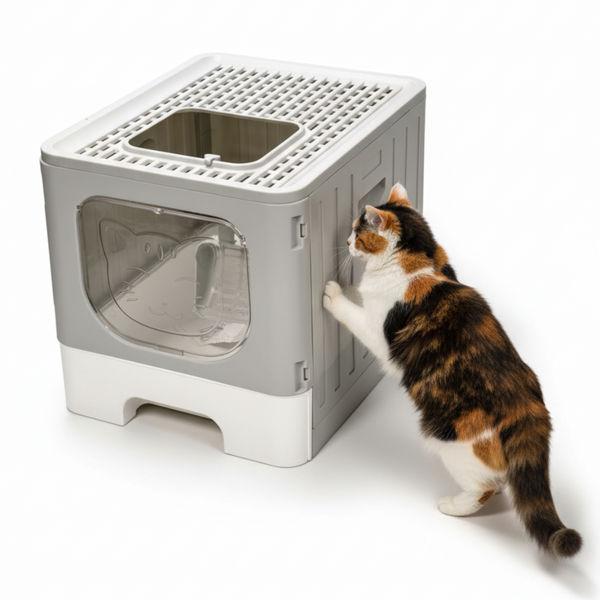 Skatrs Foldable Covered Cat Litter Box with Anti-Spill Tray Easy Cleaning Spacious Design Top and Side Openings Litter Tray for Cats and Kittens