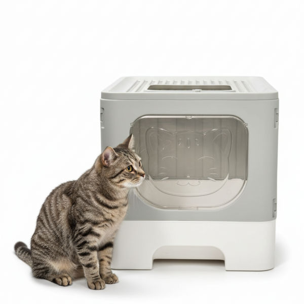 Skatrs Foldable Covered Cat Litter Box with Anti-Spill Tray Easy Cleaning Spacious Design Top and Side Openings Litter Tray for Cats and Kittens