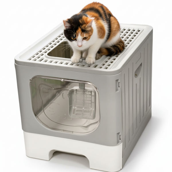 Skatrs Foldable Covered Cat Litter Box with Anti-Spill Tray Easy Cleaning Spacious Design Top and Side Openings Litter Tray for Cats and Kittens