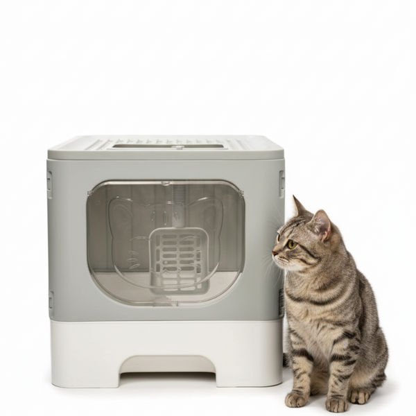 Skatrs Foldable Covered Cat Litter Box with Anti-Spill Tray Easy Cleaning Spacious Design Top and Side Openings Litter Tray for Cats and Kittens