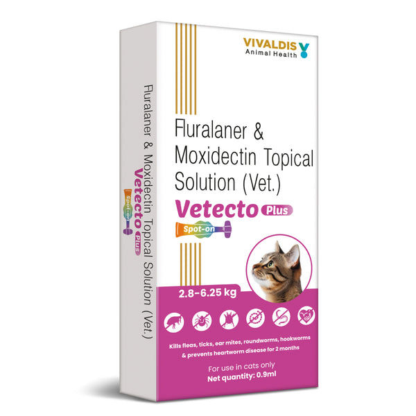 Vivaldis Vetecto Plus Spot On (Fluralaner & Moxidectin) Anti Tick & Flea for Cats