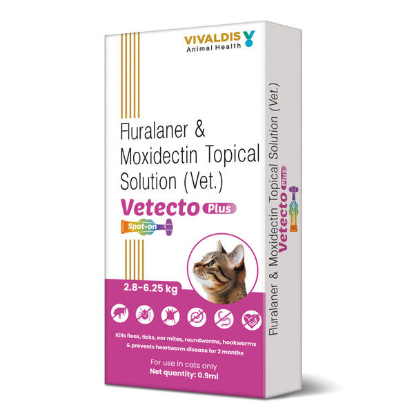 Vivaldis Vetecto Plus Spot On (Fluralaner & Moxidectin) Anti Tick & Flea for Cats