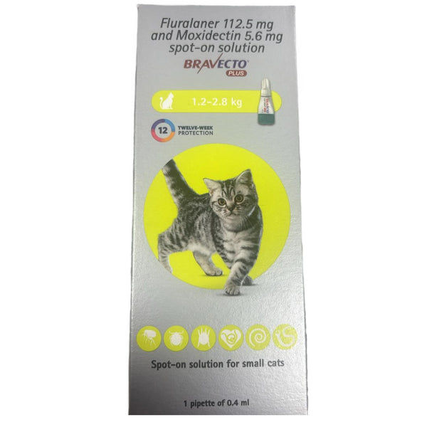 MSD Animal Health Bravecto 112.5mg (Fluralaner) Spot On Solution for Small Cats & Kittens (1 tube)