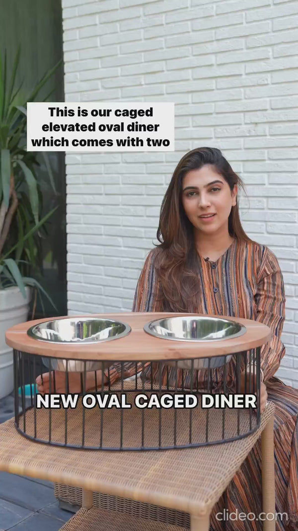 Pawpourri Wooden Elevated Oval Cage Diner for Medium and Large Dogs