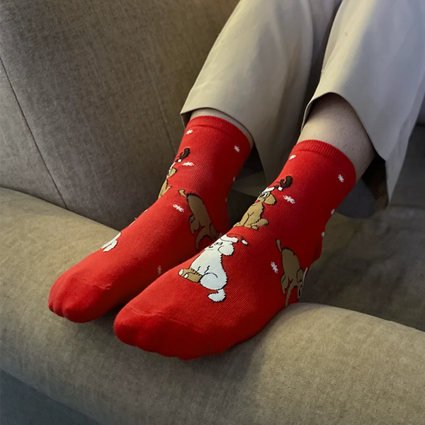 thePack Dog Themed Ankle Length Socks (Red)
