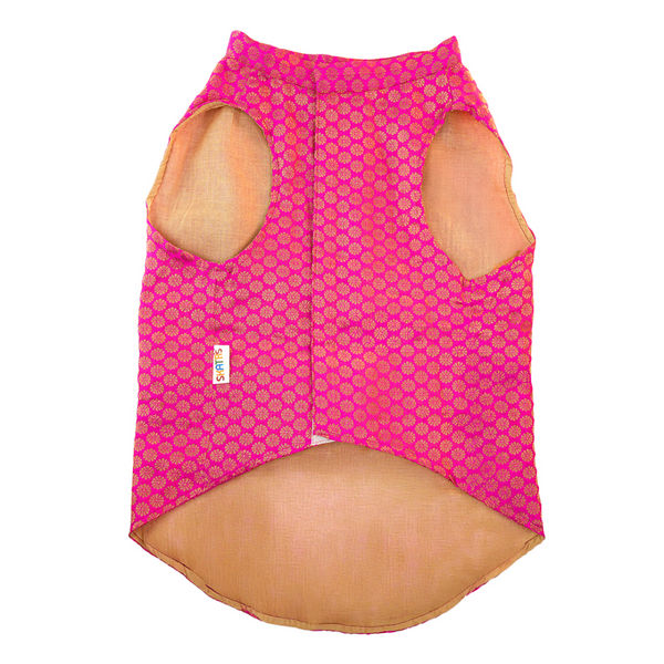 Skatrs Brocade Gold Printed Sherwani for Dogs and Cats (Pink)