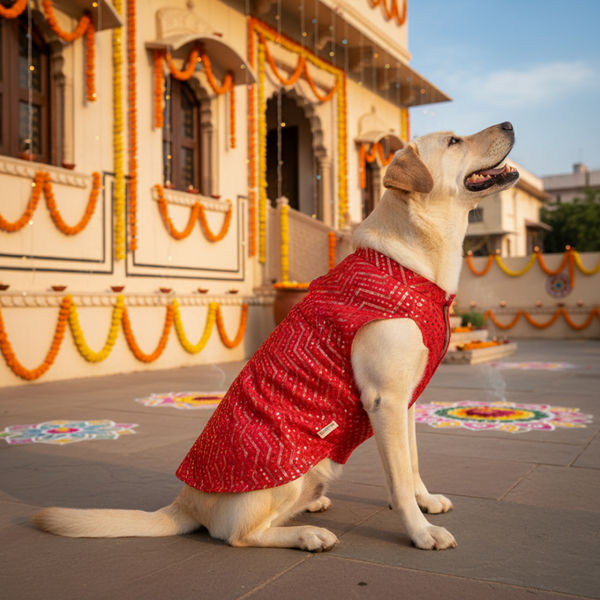 Skatrs Festive Mirror Sherwani for Cats and Dogs (Red)