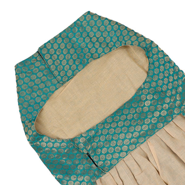 Skatrs Brocade Gold Printed Dress for Dogs and Cats (Teal)