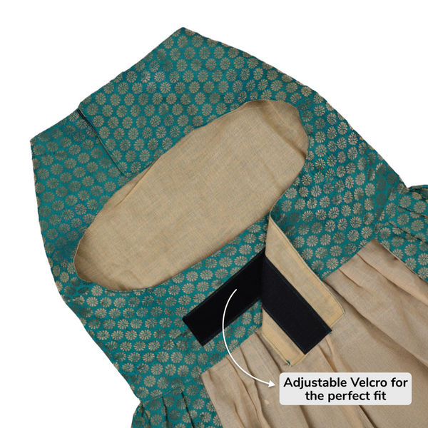 Skatrs Brocade Gold Printed Dress for Dogs and Cats (Teal)