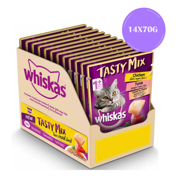 Whiskas Chicken With Tuna & Carrot and Seafood Cocktail Wakame Seaweed in Gravy Tasty Mix Adult Cat Wet Food Combo