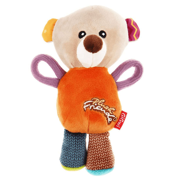 GiGwi Plush Friendz with Squeaker Bear Toy for Dogs (Orange)
