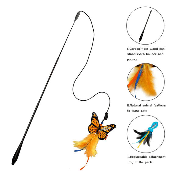 Gigwi FishYellow Butterfly with Flexible Rod Crinkle Paper Catnip and Bell Feather Teaser for Cats