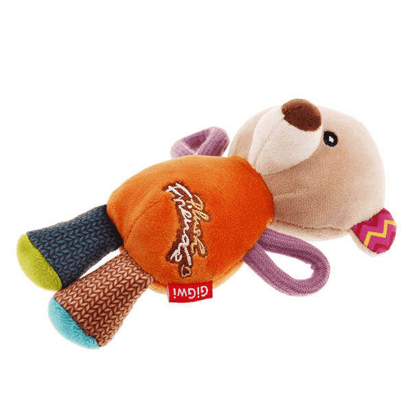 GiGwi Plush Friendz with Squeaker Bear Toy for Dogs (Orange)