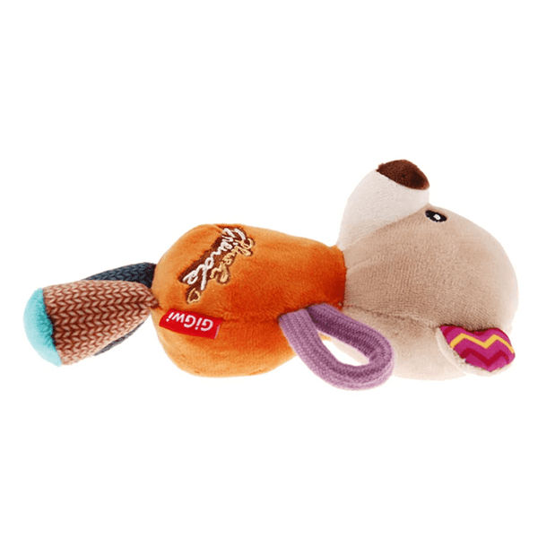 GiGwi Plush Friendz with Squeaker Bear Toy for Dogs (Orange)