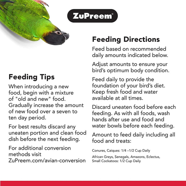 ZuPreem Fruit Blend Bird Food for Parrots and Conures