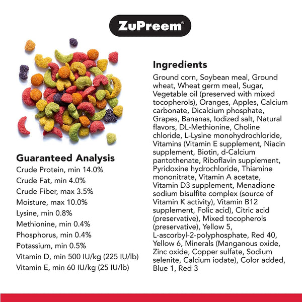 ZuPreem Fruit Blend Bird Food for Parrots and Conures