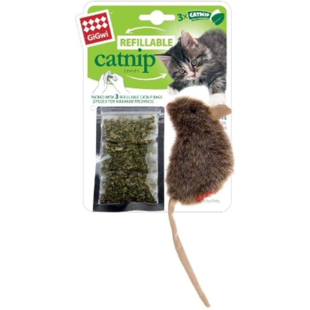 GiGwi Mouse Refillable Catnip with 3 Catnip Teabags in Ziplock Bag Toy for Cats