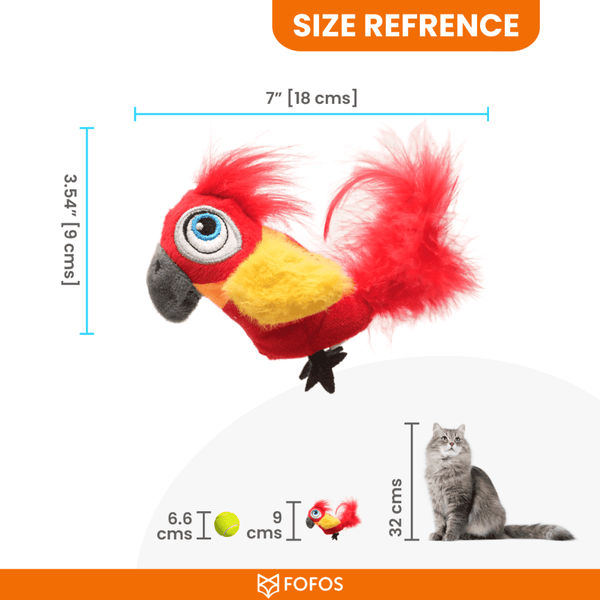 Barkbutler x Fofos Parrot with Catnip Balls Interactive Toy for Cats (Red)