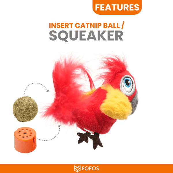 Barkbutler x Fofos Parrot with Catnip Balls Interactive Toy for Cats (Red)