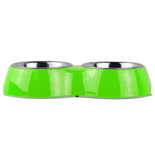 Basil Double Melamine Bowl Dinner Set for Dogs and Cats (Green)