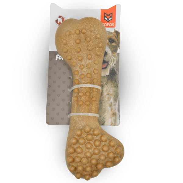 Barkbutler x Fofos Woodplay Brush Bone Toy for Dogs | For Chewers (Brown)