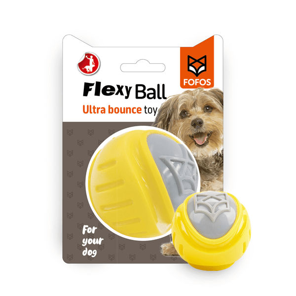 Barkbutler x Fofos Flexy Ball Ultra Bounce Toy for Dogs (Yellow & Grey) | For Aggressive Chewers