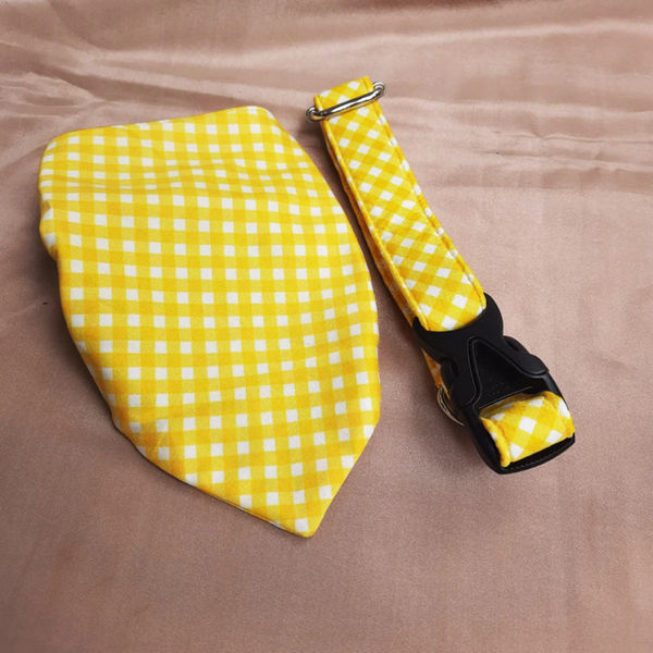 Pet Feast Checkered Collar And Bandana Sets for Dogs (Yellow)