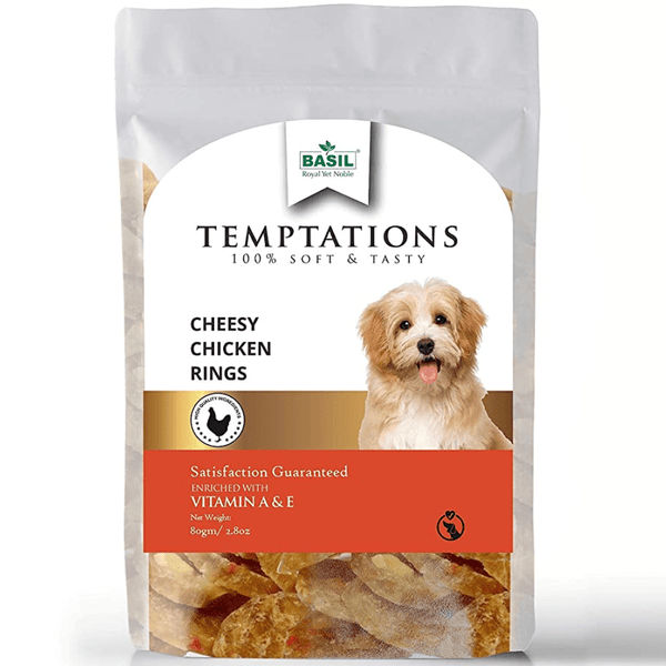 Basil Temptations Cheesy Chicken Rings Dog Treat
