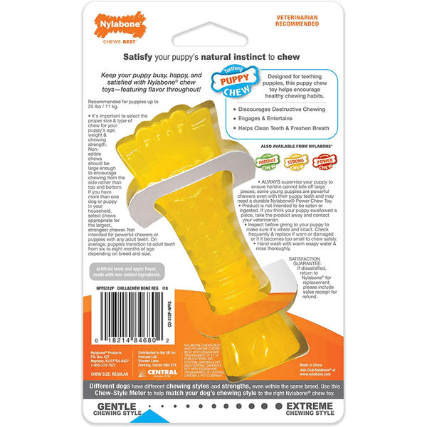 Nylabone Puppy Teething Lamb and Apple Flavoured Chew Bone Toy for Dogs (Yellow)
