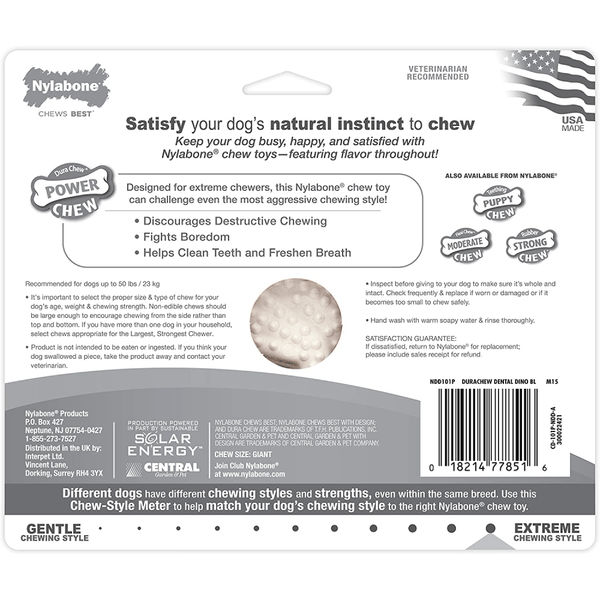 Nylabone Puppy Teething Chicken Flavoured Power Chew Dental Dinosaur Toy for Dogs (White)