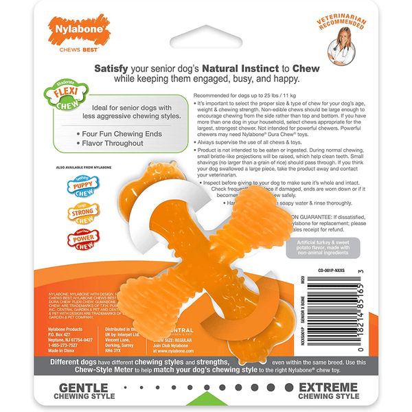 Nylabone Sliver Collection Turkey and Sweet Potato Flavoured Flexi Chew X Bone Toy for Dogs (Orange)