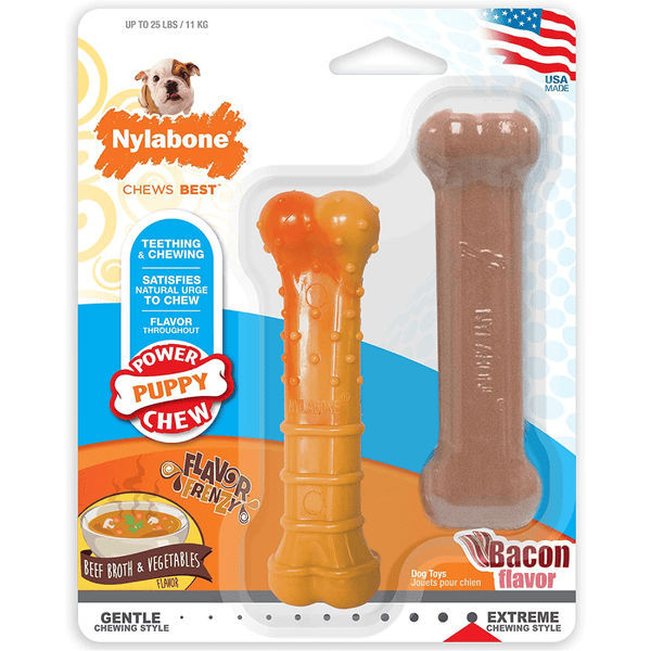 Nylabone Beef Broth ,Veggies and Bacon Flavored Power Chew Twin Bone Toy (Orange,Brown)