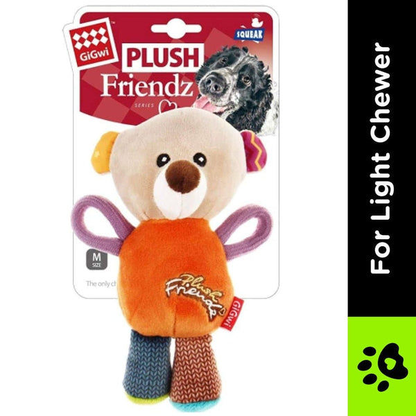 GiGwi Plush Friendz with Squeaker Bear Toy for Dogs (Orange)